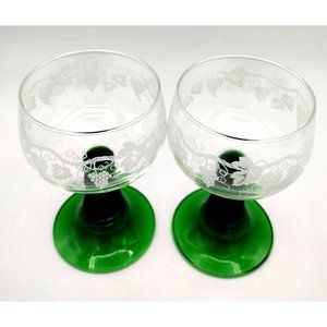 Pair of Vintage Cordial Glasses with Grape Design, VCA Marked, Made in France